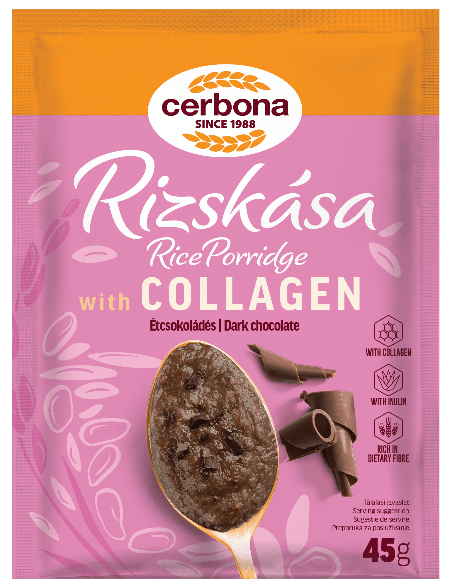 Cerbona ryžová kaša s horkou čokoládou a kolagénom 45 g
