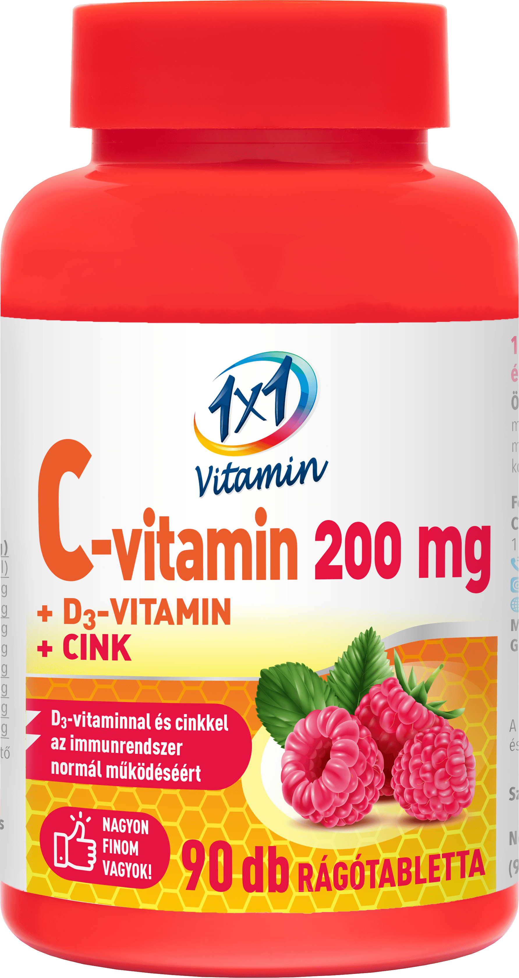 1x1 C-vitamin 200mg D3+zinok malinové žuvacie tablety 90 ks