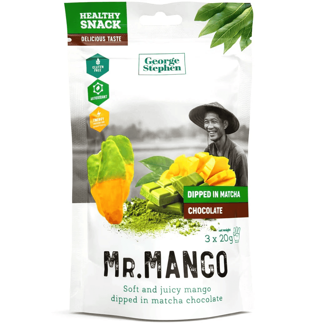George & Stephen mr. mango prémiové sušené mango plátky ponorené v matcha čokoláde 3x20g 60 g